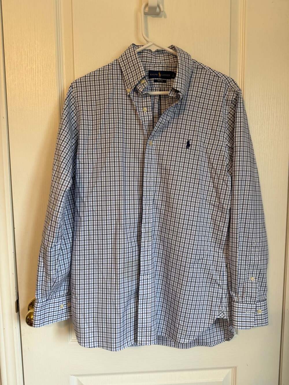 Ralph Lauren Non-Iron Plaid Button Down Shirt Size 15 32/33 Blue Check